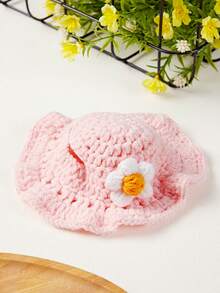 PETSIN 1 件可爱花朵休闲宠物帽子秋冬季手工针织加厚保暖猫狗角色扮演头饰 - 彩色 - 查看 5