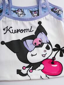 HELLO KITTY AND FRIENDS | SHEIN 年轻女孩夏季撞色装饰卡通图案修身吊带背心 - 紫色 - 查看 3