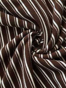 SHEIN Autumn And Winter Striped Fitted Set: Round Neck Long Sleeve T-Shirt And Adjustable Waist Wide Leg Pants Brown 2 Piece Set Two Piece Set Women Comfy Modest Two Piece Set Two Piece Lounge Set Comfortable Two Piece Set