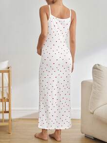 Moonlight&Mama Váy maxi cho con bú họa tiết gân tối giản thoải mái, đồ ngủ cho bà bầu, thời trang thu sang trọng - Đỏ và trắng - Xem 3