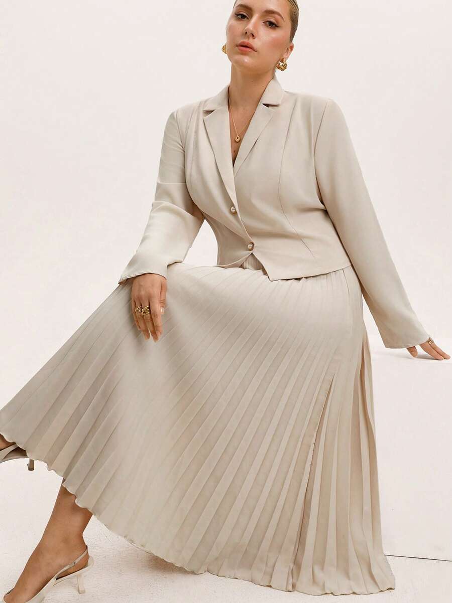 Aveloria Rosie 秋季英伦风哑光碎花西装外套+百褶裙2件套女