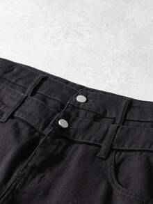 Manfinity Denimwave Herrjeans med vida ben och kontrasterande passpoalmönster för casual stil - Svart - Visa 5