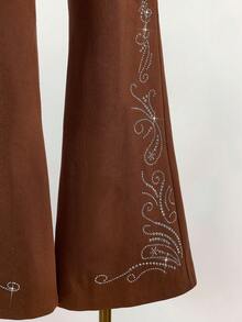 Amplova 卡其色低腰性感破洞女式水钻装饰裤 - 彩色 - 查看 7