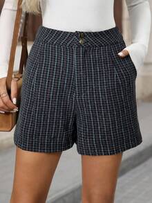 EMERY ROSE Quần short cạp cao thường ngày đa năng có túi cho nữ - Màu xanh lam - Xem 7