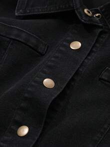 DAZY Women Single-Breasted Casual Denim Tight Top With Long Sleeves, Autumn,Jeans Jacket,Fall Women Clothes - Black - View 5