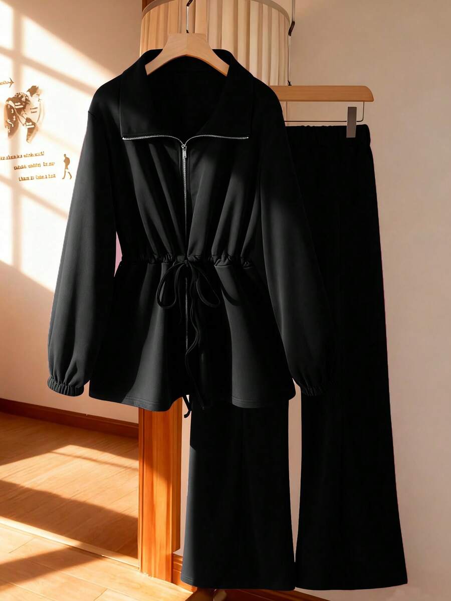 GlowEve 女式基本款高领束腰拉链两件套