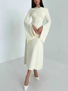 Aloruh Vestido A-Line con pliegues, elegante para mujer en otoño/invierno