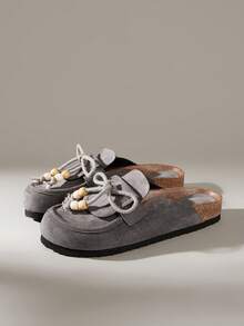 Solecia Damen Mule Schuhe mit dicker Sohle, geschlossene Zehenpartie, Lässig Loafer für Frühling & Herbst - Dunkelgrau - Übersicht 2