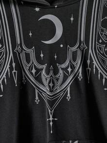 ROMWE Áo nỉ tay dài dáng rộng, in hình thánh giá nhà thờ Gothic cổ điển, cỡ lớn, thích hợp mặc mùa đông. - màu đen - Xem 3