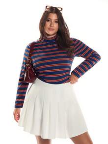 Solavibe Plus Size Turtleneck Striped T-Shirt, Autumn/Winter - Multicolor - View 1