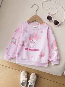 HELLO KITTY AND FRIENDS | SHEIN Baby Girl Casual Cute Cartoon & Letter Print Pullover Sweatshirt, Suitable For Spring/Autumn Daily Wear - Pink - View 1