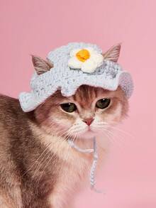 PETSIN 1 件可爱花朵休闲宠物帽子秋冬季手工针织加厚保暖猫狗角色扮演头饰 - 彩色 - 查看 8