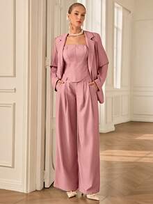 Aveloria Rosie Retro European Style Commuter Fashion Versatile Herringbone 3 PiecesSuit Set - Pink - View 7