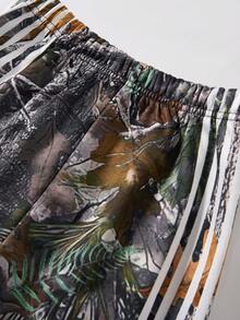 SHEIN 2 件套青少年男孩休闲宽松自由女神像、火焰、黑色火焰图案连帽衫和裤子套装，适合秋冬季 - 彩色 - 查看 5