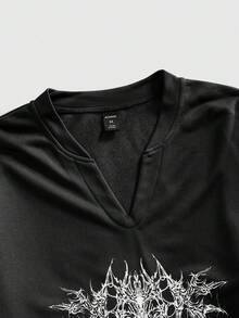 ROMWE MEN Men's Gothic Printed Long Sleeve T-Shirt With 2 In 1 Design, Autumn - Black - View 3