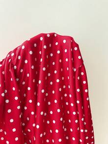 Soleia 大码红色波尔卡圆点扭结休闲T恤 - 紅色 - 查看 7