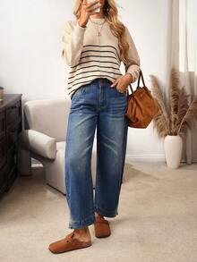 EMERY ROSE Women's Casual Washed Flared Leg Jeans - Blue - View 4