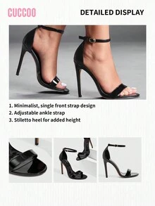 CUCCOO SZL Women's Fashionable Pink Ankle Strap High Heel Sandals For Christmas - Black - View 11