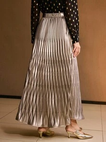 MOTF PREMIUM 艺术褶皱纹理A字修身PU皮革短裙 - 香檳色 - 查看 2