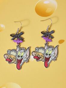 TOM & JERRY X SHEIN 1对时尚女士流行卡通元素锌合金耳环 - 白金 - 查看 4