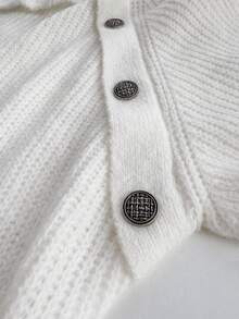 Elenzga 大码合身优雅蕾丝纽扣毛衣 - 白色 - 查看 7