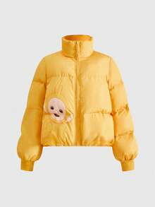 Teletubbies X ROMWE Y2K Cute Cartoon Pattern Stand Collar Padded Coat - Yellow - View 1
