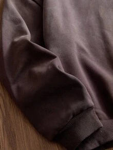 SWAVVY Men's Casual Pullover Sweatshirt, Round Neck Brown Washed Letter Embroidered Sweatshirt, Autumn/Winter, Long Sleeve Top - Brown - View 3