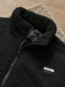 SWAVVY Men's Solid Color Minimalist Everyday Zip-Up Thick Coat, Winter - Black - View 4