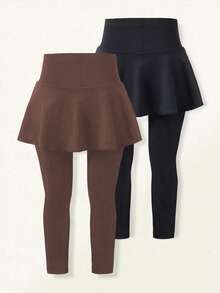 2 件套女童休闲优雅公主蝴蝶结和蝴蝶图案印花裙和紧身裤套装，适合春夏季、假日、夏季、旅行 - 棕色 - 查看 2