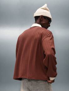 PLAYBOY X SUMWON Regular Fit Long Sleeve Ribbed Collar Polo Shirt With Script Embroidery And Logo Detail - Brown - View 3