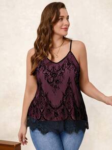 SHEIN Clasi Áo hai dây ren hoa cỡ lớn cho nữ - Màu đỏ tím - Xem 6