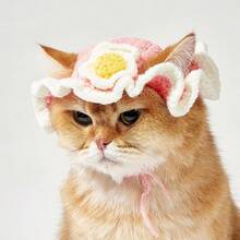 PETSIN 1 pieza Sombrero de punto cálido con flor de huevo blanco para mascotas, gorro de ganchillo de otoño e invierno para gatos y perros, disfraz - Multicolor - Ver 14