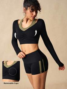 VARSIVA Fitted Short Sleeve Top And Shorts Women Sports Suit Workout Women Sets - Multicolor - View 2