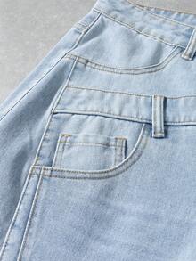 Manfinity Denimwave 男士休闲街头水洗双层腰带宽松牛仔裤 - 淺色水洗藍 - 查看 6