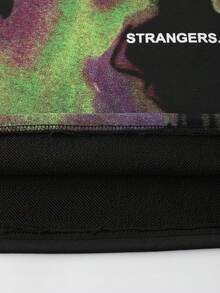 ROMWE MEN Street Life 男士模糊人像印花长袖T恤，宽松短款 - 黑色 - 查看 6