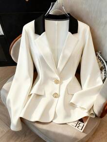 GlowEve CURVE Plus Size Women's Shell Button Colorblock Design French Elegant Mature Professional Commuter Casual Dress - Apricot - View 1