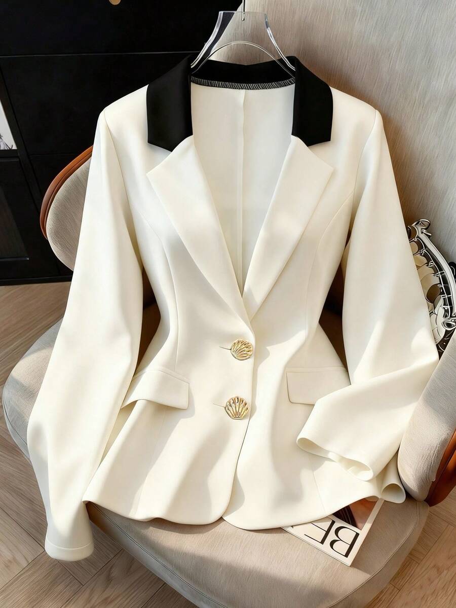 GlowEve CURVE Plus Size Women's Shell Button Colorblock Design French Elegant Mature Professional Commuter Casual Dress - Apricot - View 1