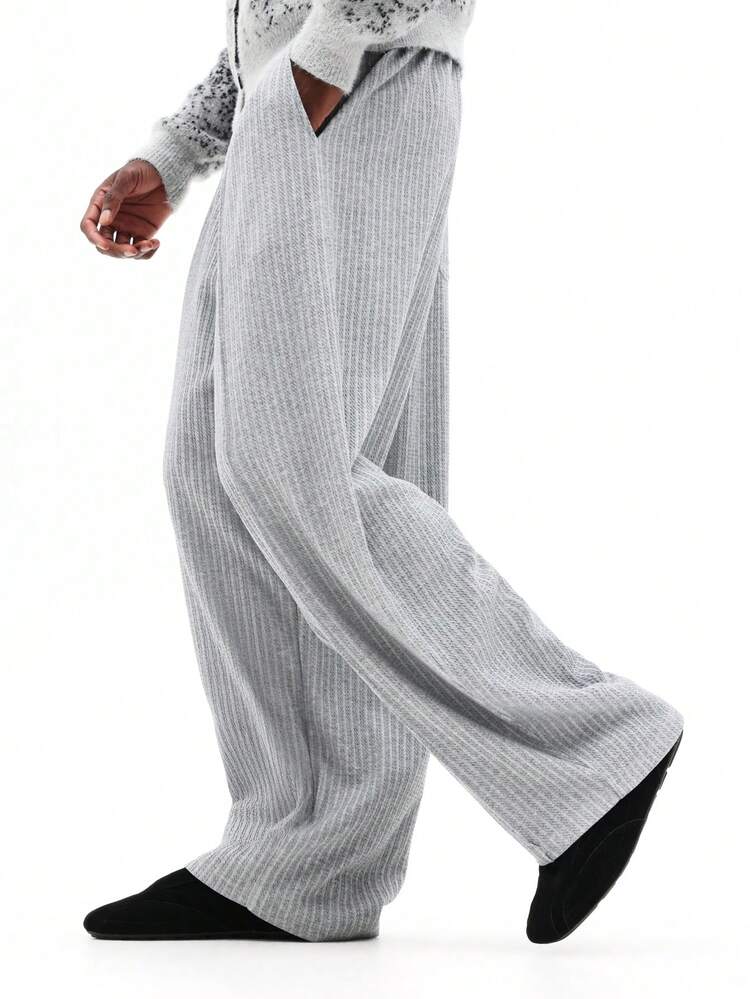 SUMWON Loose Fit Ribbed Sweatpants With Elastic Waistband For Comfortable Casual Loungewear Plain