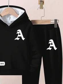 2 件套年轻男童休闲宽松星星印花连帽卫衣，秋冬 - 彩色 - 查看 5