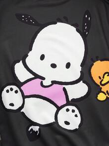 HELLO KITTY AND FRIENDS | SHEIN 男士休闲可爱卡通图案圆领卫衣，秋季款，长袖上衣 - 黑色 - 查看 3