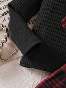 Elladie kids Toddler Girls Casual Sweet Knitted Bow Decor Ruffle Hem Long Sleeve Top + Elastic Waist Pleated Skirt, Suitable For Daily Wear, Casual Outing