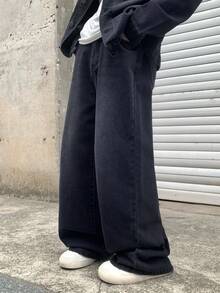 SHEIN 两件套青少年男童时尚休闲Y2K复古酷炫街头返校学院风两件套，包括黑色牛仔翻领长袖外套和简约舒适宽松牛仔裤，适合青少年男童日常穿着，柔软舒适，也适合儿童秋冬季参加锐舞派对、节日活动和街头服饰。 - 黑色 - 查看 9
