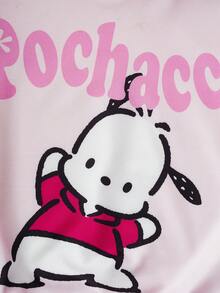 HELLO KITTY AND FRIENDS | SHEIN 少女字母与卡通图案连帽长袖卫衣 - 粉色 - 查看 5