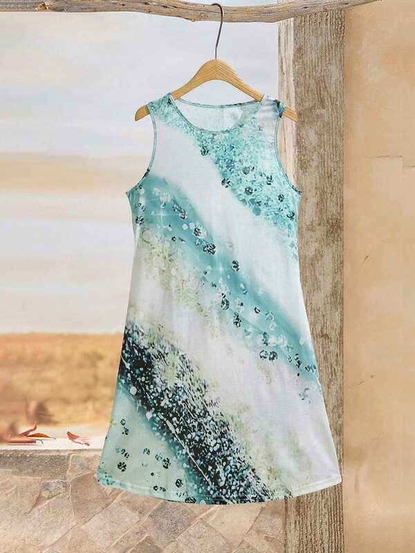 EMERY ROSE Vestido de verano con cuello redondo sin mangas y estampado de lentejuelas para mujer