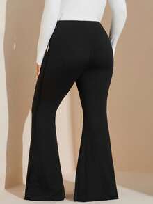 SHEIN Tall CURVE 加大码女款生菜边弹力喇叭裤 - 黑色 - 查看 2