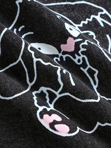 Girlism Teen Girl Black Y2k Cute Cartoon Rabbit Print Loose Fit Denim Pants,Summer,Streetwear,Holiday,Back-To-School,Casual 2000s Style Halloween Jeans - Black - View 6