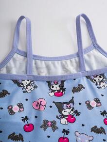 HELLO KITTY AND FRIENDS | SHEIN 年轻女孩夏季撞色装饰卡通图案修身吊带背心 - 紫色 - 查看 5