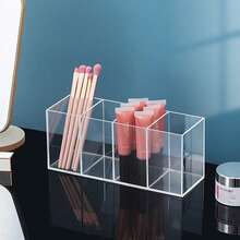 1PC Transparent Acrylic Cosmetic Brush Holder, Desktop Vanity Organizer For Lipstick, Eyebrow Pencil, Skin Care Products And Makeup Mirror - transparent - View 3