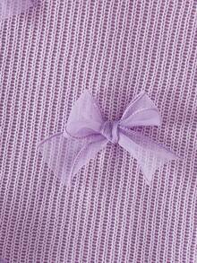 SHEIN Playful Pals 女童秋冬套装，包括3D蝴蝶结装饰毛衣上衣和杏色网纱裙，休闲时尚 - 紫色 - 查看 8