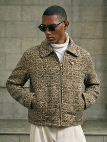 AKNOTIC Business Casual Men's Casual Fashion Street Loose Fit Drop Shoulder Zip-Up Jacket, Autumn/Winter, New Year Glamour - Black - View 6